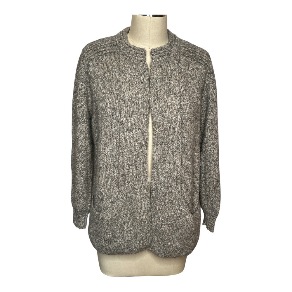Peruvian Link Alpaca Collection Grey Open Front Cardigan Sweater W. Pockets Sz M